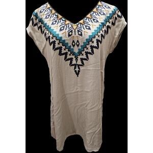 Judith March‎ A-line Shift Dress Aztec Embroidery and Back Cutouts Womens Large